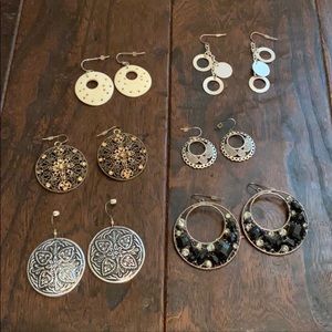 Bundle of 6 pairs of circular dangle earrings
